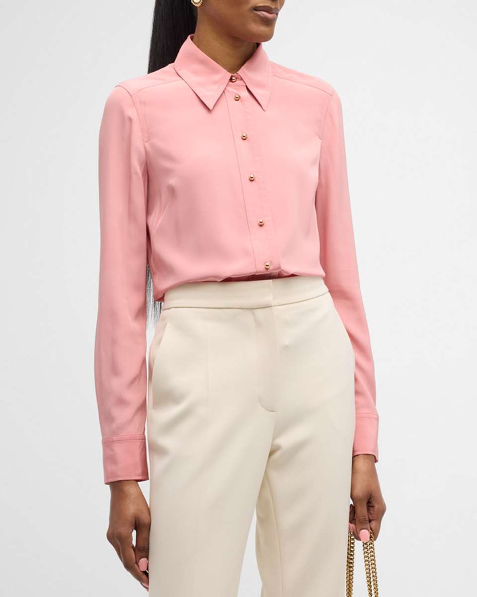 Silk Crepe De Chine Collared Blouse